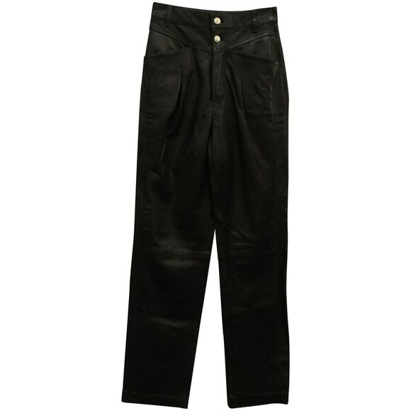 Iro Heim Pleated Straight Leg Pants in Black Leather